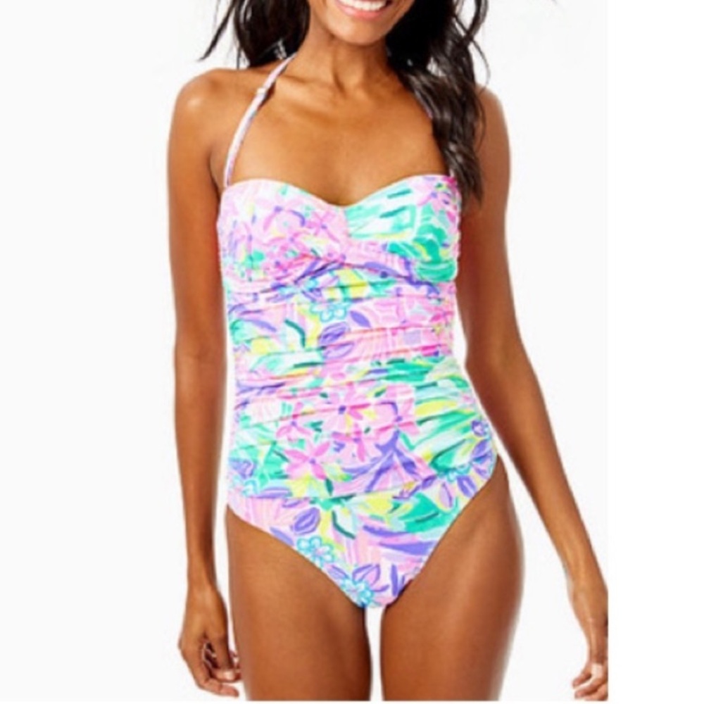 Lilly Pulitzer Pink and Green Floral One Piece Swimsuit